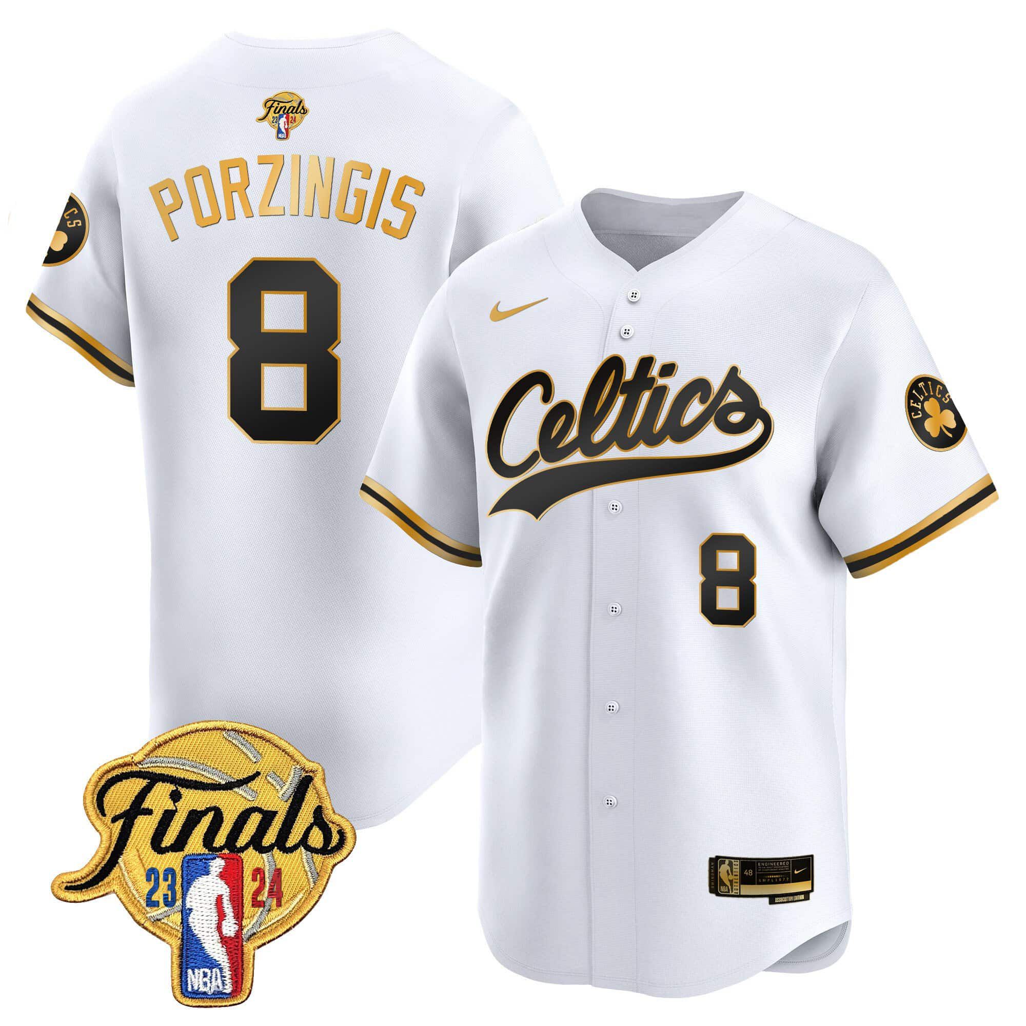 Men Boston Celtics #8 Porzingis White 2024 Nike Finals Patch Baseball NBA Jersey